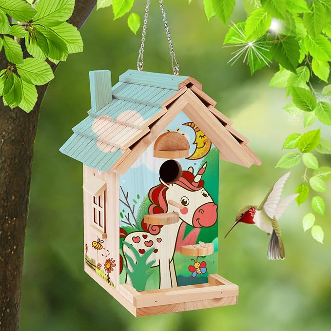 Wooden Birdhouse Kit for Adults to Build, DIY Bird House Craft Kits to Paint, Adult Woodworking Building Kits Birdhouse for Outside, Garden, Yard (Wood, 8.5in)