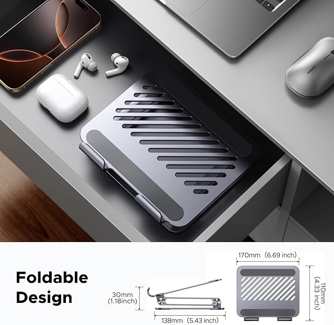 UGREEN Tablet Stand Holder for Desk Dual Rod Support Aluminum Tablet Holder Adjustable Multi-Angle Home Office Accessories Compatible with iPad Pro 13 12 11 10.5 Air Mini 5 4 3 2 Phone E-Reader Grey