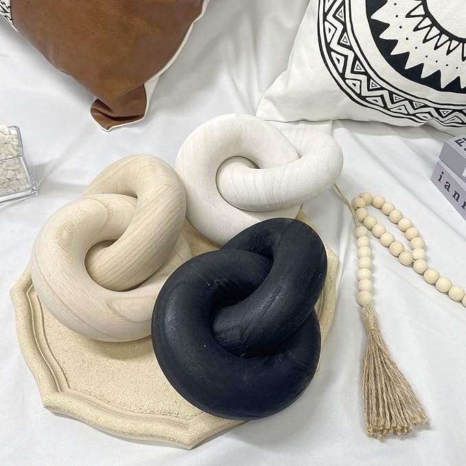 S-SNAIL-OO 2-link Wood Chain Link Decor, Hand Carved Boho Bead, Suitable for Bedroom, Living Room, Coffee Table Decor (White)