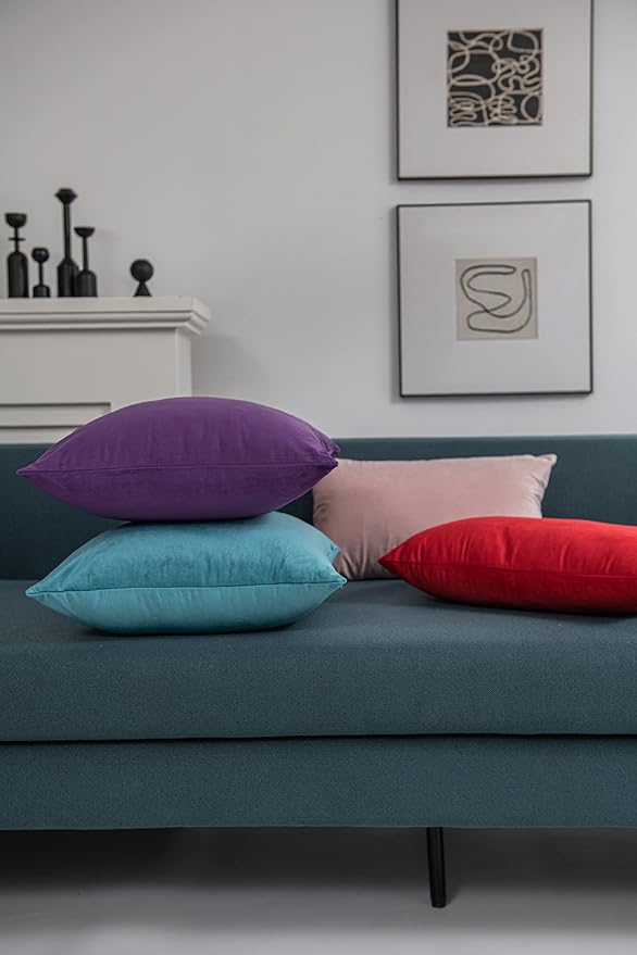 26x26 Euro Pillow Covers : 2 Pack Cozy Soft Velvet Oversized Couch Pillow Shams, Square Throw Pillow Cases for Living Room Sofa, Purple