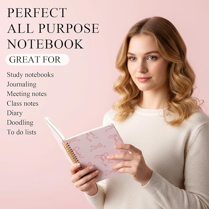 8 Pack Pink Bow Spiral Notebooks, Cute Coquette Preppy Journal A5 Aesthetic Notebook Christmas Gifts for Women, Ruled Bowknot Coquette Stuff Pink Bow Bible Journal 5.5 x 8.3 Inch