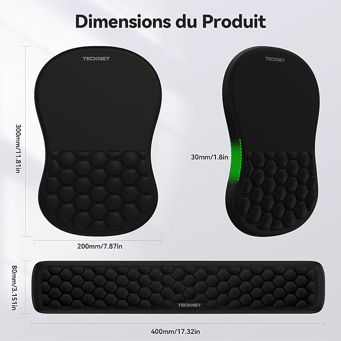 TECKNET Ergonomic Mouse Pad with Wrist Rest,Keyboard Pad and Mousepad with Wrist Support,Massage Design Effectively Relieves Carpal Tunnel Syndrome Suitable for Computers and Laptops