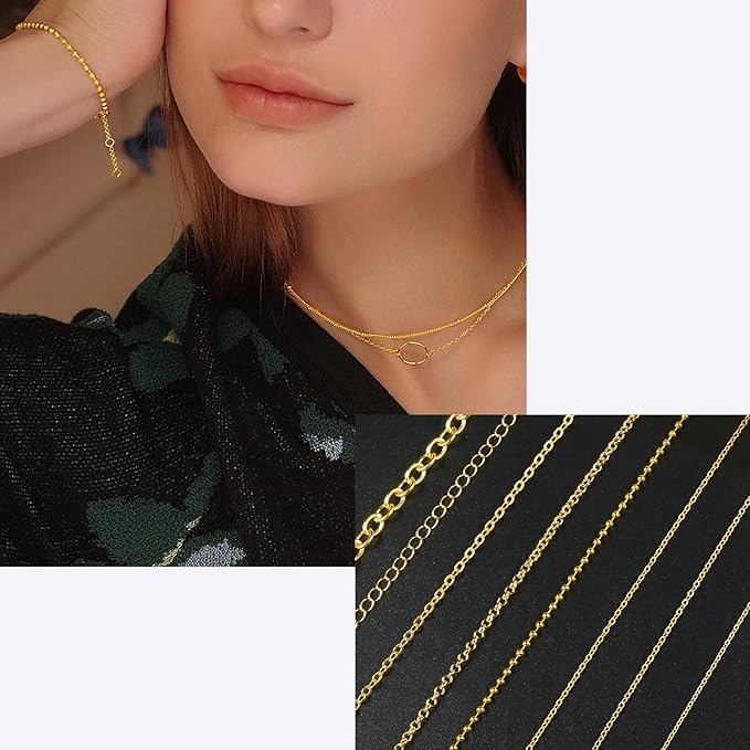Ecoofor Gold Necklace Chains for Jewelry Making, 62.3 Feet 8 Rolls Jewelry Chains for DIY Necklace Bracelet Jewelry Making with Jump Rings/Lobster Clasps/Connectors