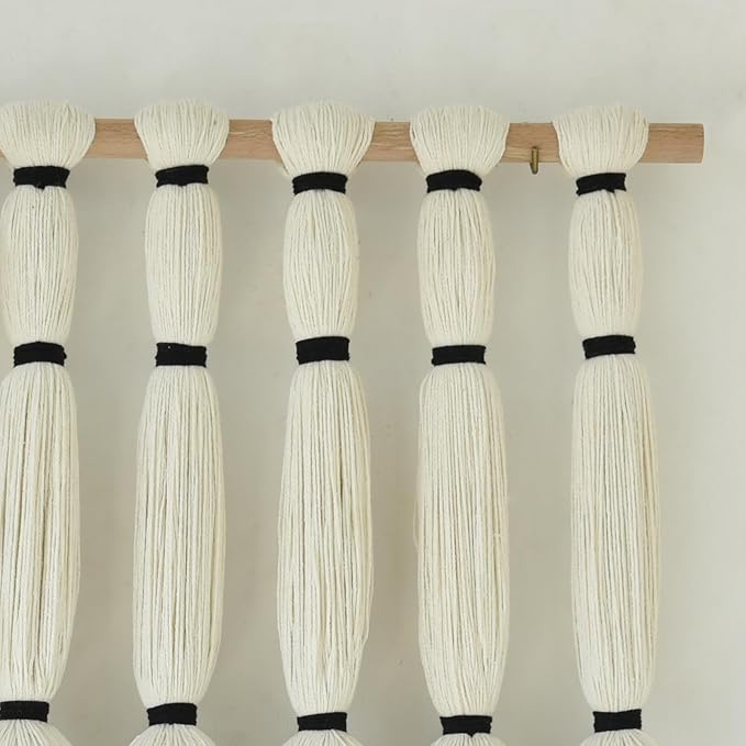 Fiber Macrame Wall Hanging Boho Ball Wall Art Bohemian for Living Room Bedroom White