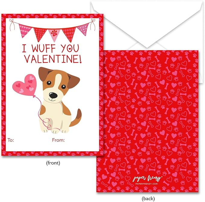 Paper Frenzy Dog Themed Valentine Cards WITH ENVELOPES - 25 Pack