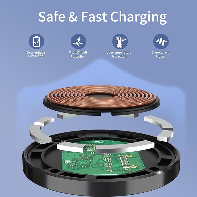 for MagSafe Charger 15W Magnetic Wireless Charging Pad for iPhone 17 16 15 14 13 12 Air Pro Max Plus mini/AirPods 2 3 Pro, Slim Portable Strong Magnet Quick Charger, Dual USB-C/A Ports-Black