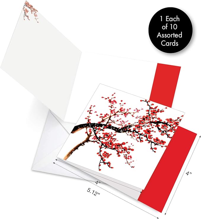 The Best Card Company - 10 Assorted Flower Cards Blank (4 x 5.12 Inch) - All Occasion Floral Greetings Boxed - Cheers and Cherries MQ5072OCB-B1x10