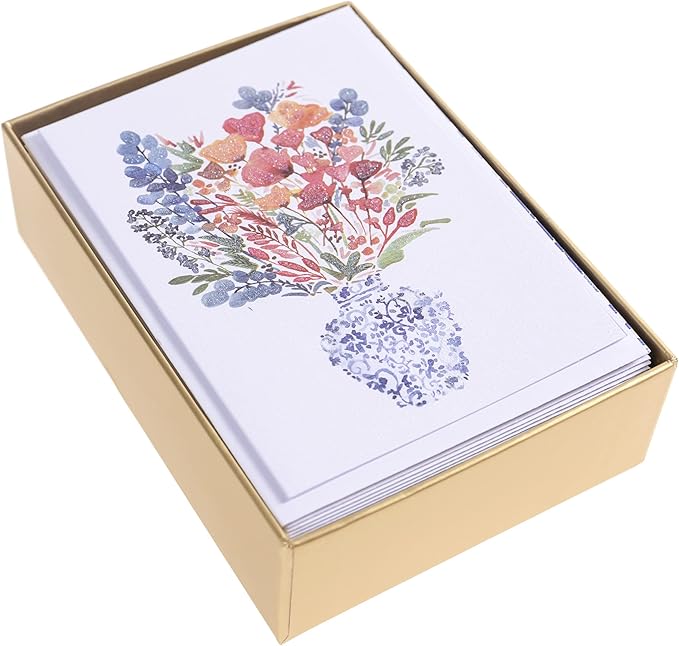 Graphique Floral Greeting Cards | 16 Pack | All Occasion Blank Note Cards with Envelopes | Flower Design Boxed Set for Personalized Notes | Glitter Accents | 3.25” x 4.75"