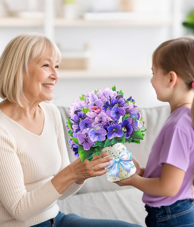 Magic Ants Pop Up Flower Bouquet Card Set โ 3D Tulips, Violets & Carnations โ Includes Blank Note Cards & Envelopes โ for Mother's Day, Women's Birthdays, Get Well, Thank You, Sympathy