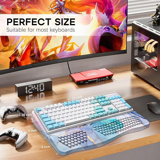 JIKIOU Keyboard Stand with Wrist Rest, Computer Keyboard Stand Pad with Non-Slip Base, Comfy Ergonomic Keyboard Riser Holder for Gaming Office Home 17.13x9.5 in Marble Blue