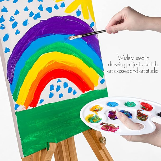 FANDAMEI Oval Paint Palette Tray, Plastic Paint Tray Palette, Painting Palette, Paint Tray Palettes Paint Pallets with Thumb Hole for Adults & Kids, for Painting or DIY Craft Class, White, 2 PCS