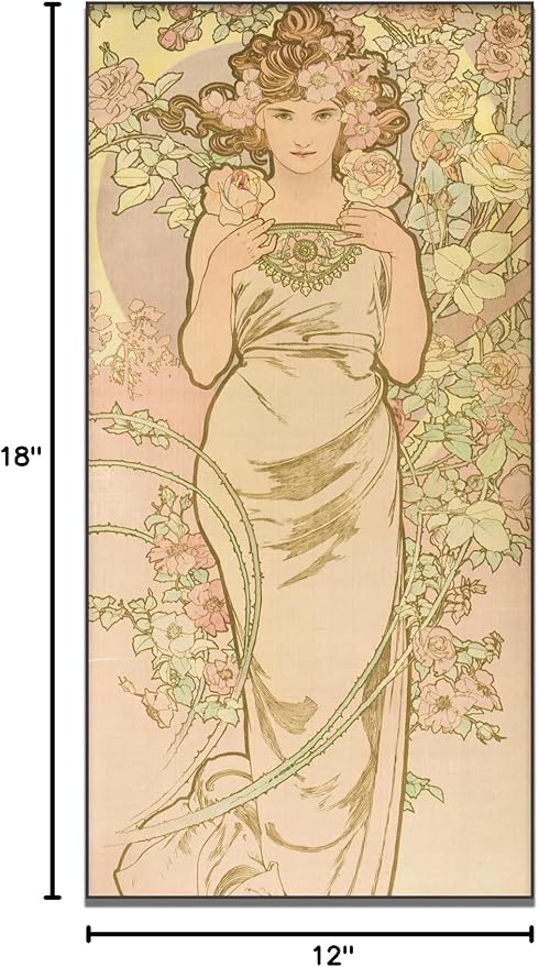 OKRA Alphonse Mucha Canvas Wall Art Femme Animee En Fleur Poster French Art Nouveau Painting Retro Poster Famous Master Painting Print Modern Home Wall Decor Unframed(16x32in/40x80cm)