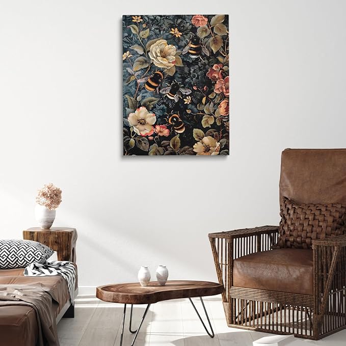 William Morris Wall Art Print or Canvas,Dark Academia Decor,Vintage Botanical Flower Wall Decor Bee Canvas Print Bee Animal Poster Vintage Farmhouse art 8x12in Frame wall art