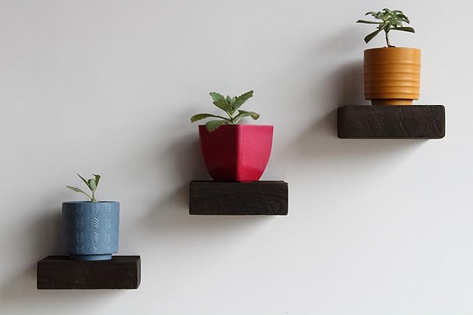Urban Legacy Small Floating Shelves | Reclaimed Barn Plank with Floating Brackets | Set of 3 (Coffee 6" x 4.5", 3)