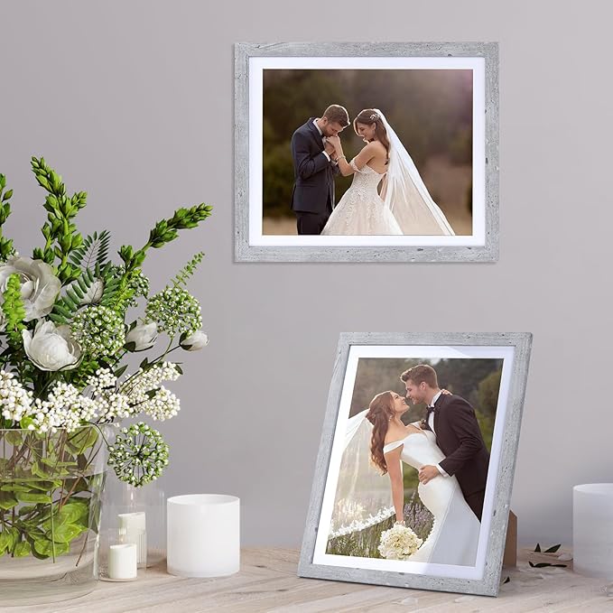 Lyeasw 8x10 Picture Frame Grey Set of 15, Display Pictures 8x10 with Mat or 9x11 without Mat, Multi Photo Frames for Wall or Tabletop
