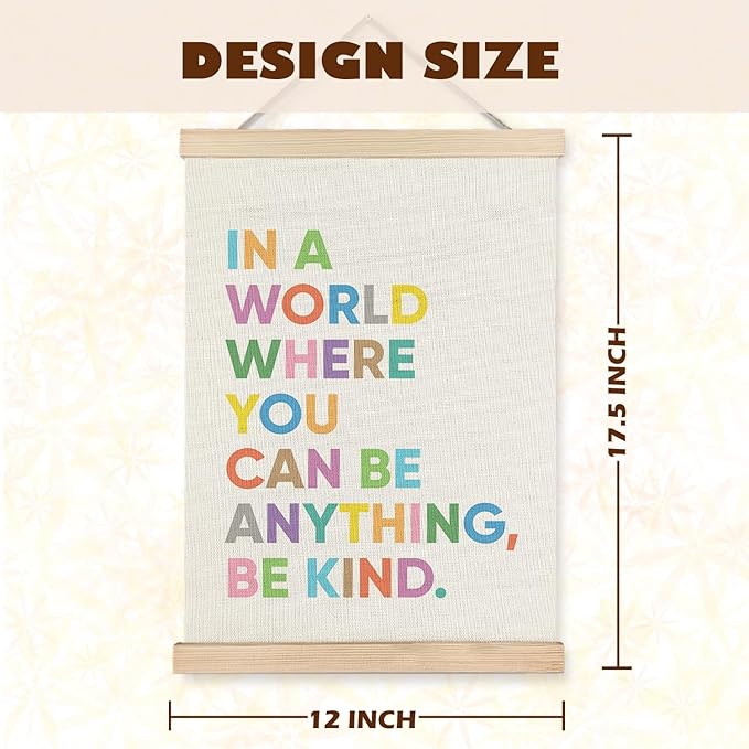 LUVADIAN Be Kind Poster, in a World You Can Be Anything Be Kind Poster Hanger Frame, Inspirational Motivational Wall Decor for Classroom Kids Room Nursery, Colorful Classroom Decor, 12x16 Inches