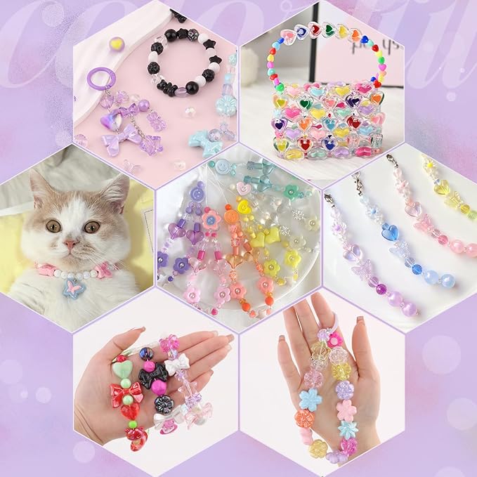 180-240PCS TINKRSTUFF Assorted Acrylic Beads 3 Mixed Series Cute Beads for Bracelet Making, Bow Aesthetic GummyBear Flower Butterfly Kawaii Charms for Jewelry Making DIY Necklace Keychain Phone Charm