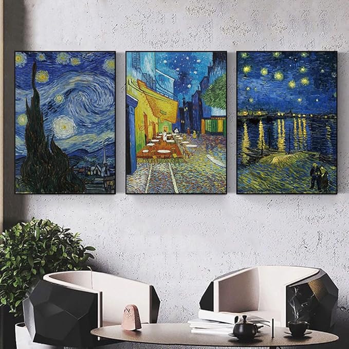 ARTFEB 3 Piece Canvas Wall Art,Classic Van Gogh Artwork Painting Reproduction,Starry Night Giclee Canvas Prints Wall Art for Home Office Decor