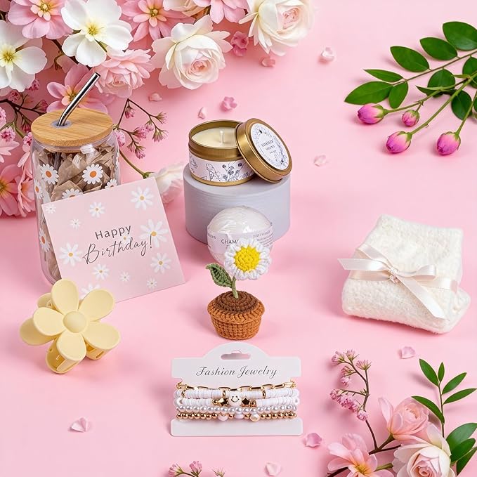 Birthday Gifts for Women, Self Care Gifts Baskets Care Package for Women, Happy Birthday Gifts for Teen Girls, Her, Mom, Sister, Best Friend, Wife, Girlfriend, Coworker, Sending Sunshine Sunflower