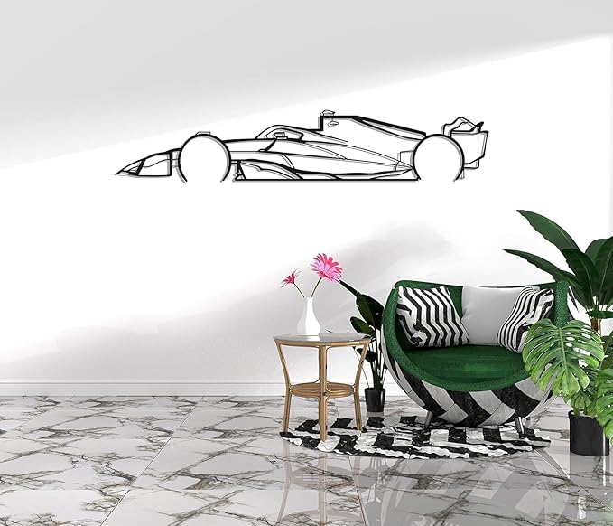 DecoSoul Formula 1 Metal Wall Art, F1 Race Car Metal Silhouette, Minimalist Sculpture for Garage, Man Cave, Sports Car, (Black - 40 x 9' inch)