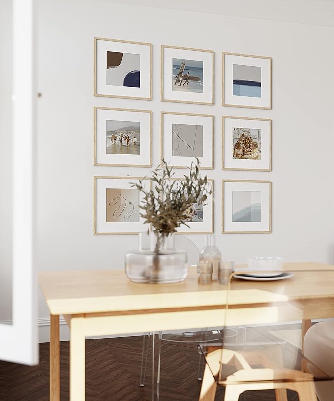 HAUS AND HUES Beige Oak Wood 12x12 Picture Frames - Set of 25, Square Frames with Mat, Modern Frames for Gallery Wall Display (12x12 in, Beige, Set of 25)