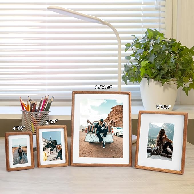 5x7 Picture Frame Set of 2 Natural Wood Photo Frames Display Pictures 4x6 with Mat or 5x7 without Mat Multi Photo Frames Collage for Wall or Tabletop Decor