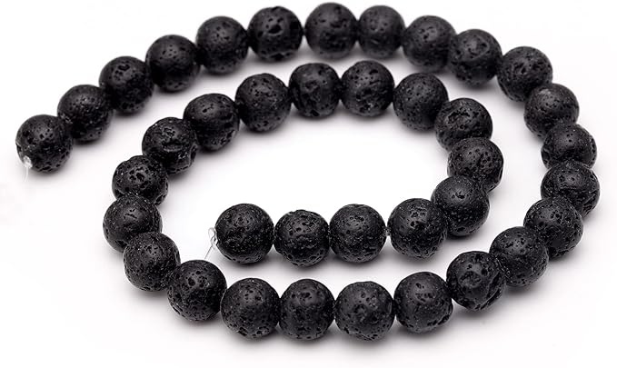 Youngbling Natural Gemstone Beads for Jewelry Making,6mm Black Lava Polished Round Smooth Stone Beads for Bracelet Necklace 15 Inch