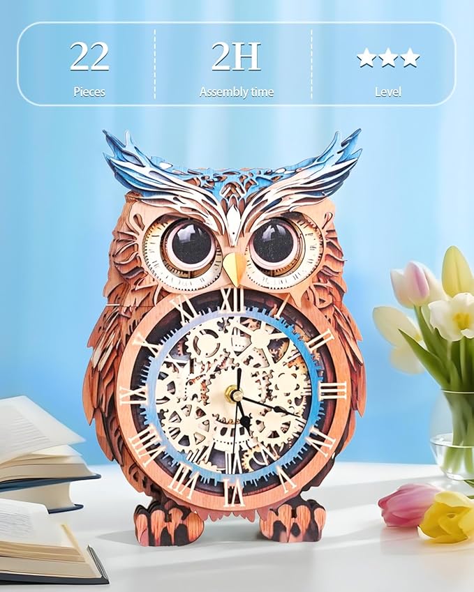 3D Wooden Puzzles for Adults, Owl Clock with Pendulum Model Kit, 3D Puzzles for Adults Room Home Decor DIY Wall Clock Kit, Holiday Birthday Christmas Day Gifts for Men Women Teens