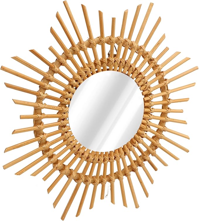 Shape Handwoven Mirror Durable for Bedroom Living Room Hallway, Perfect Her - Wall Mounted Rattan Mirror