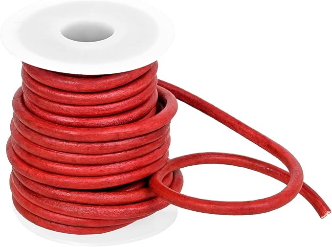 GENIQUE Real/Genuine Round Leather String Cord for Necklace, Bracelets, Jewellery, Braiding (Red Distressed, 4mm)