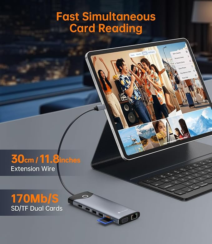 NOVOO USB C Docking Station Dual Monitor HDMI 4K 60Hz, 15-in-1 DisplayPort, VGA, 100W PD Charging, 10Gbps USB-C/USB-A, Ethernet, SD/TF, Audio – Compatible with MacBook, Dell, HP, Lenovo, Surface
