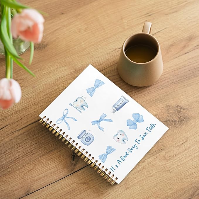 WUCHJ Dentist Gifts Notebook, Dental Hygienist Gifts Journal, Coquette Blue Bow Dental Spiral Notebook Journal for Note Taking, Dentist Office Supplies, 5.5x8.3 Inch