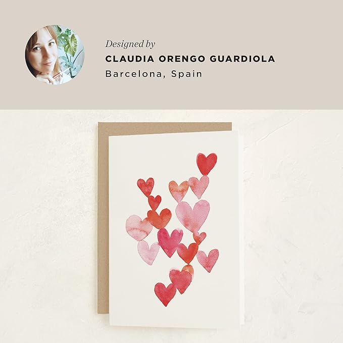 Minted Watercolor Hearts Greeting Cards – 5 Pack of Folded 5x7 Blank Note Cards with Matching Envelopes | All Occasion Stationery Set for Birthdays, Anniversaries, Weddings, Love Notes