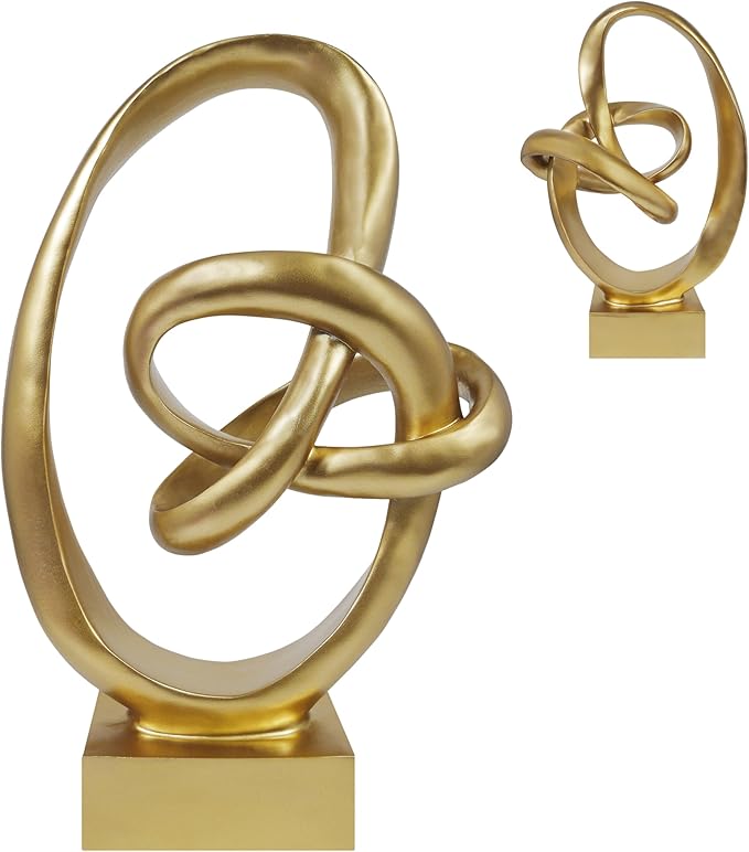 Cozy Villa Knot Sculptures, Modern Coffee Table Statues, Abstract Center Piece for Home Office, Dining Living Room Desk Decor, Bookends, 15.5 x 10.5 inch, Gold