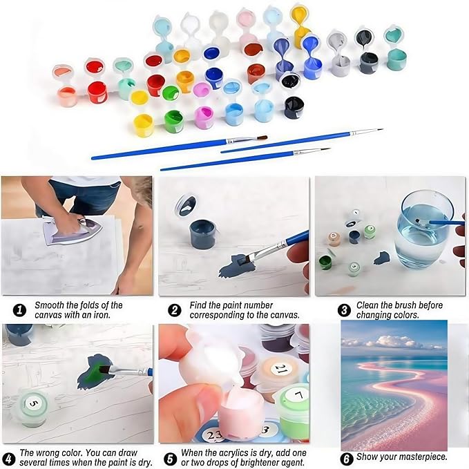 CSZPPQAF Paint by Numbers Kit for Adults Beginner, Landscape Beach Paint by Number Kits on Canvas, DIY Easy Acrylic Watercolor Oil Painting by Numbers for Home Wall Decor 16X20inch