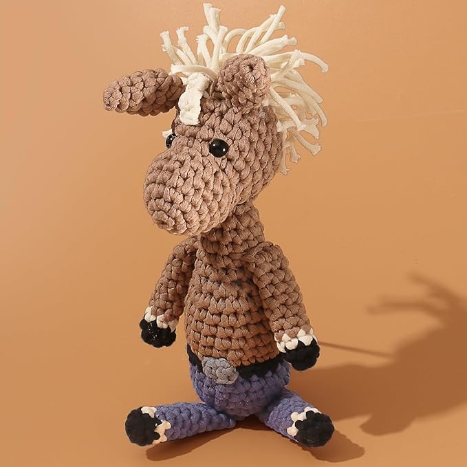 Amigurumi Crochet Kit for Beginners Adults and Kids, Learn to Crochet Kits for Adults Beginner with Easy Yarn, Stuffed Crochet Animal Kit with Step-by-Step Video Tutorials - Harvey the Horse