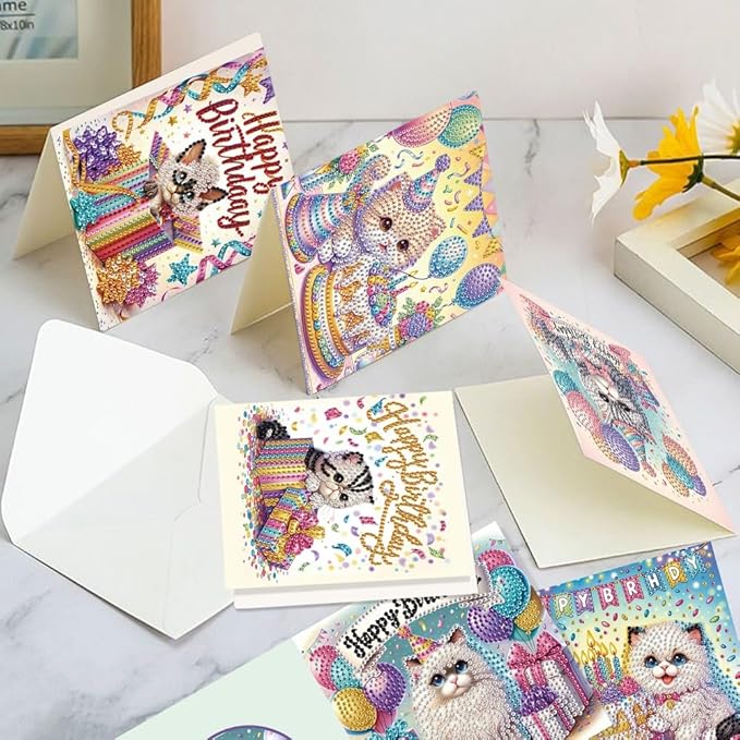 6-Pack Pets Birthday Diamond Painting Greeting Card Kits, Special Shaped Diamonds Painting, DIY Handcraft for Relatives and Friends with Wishes,Unique Design Crafting for Birthday Cards