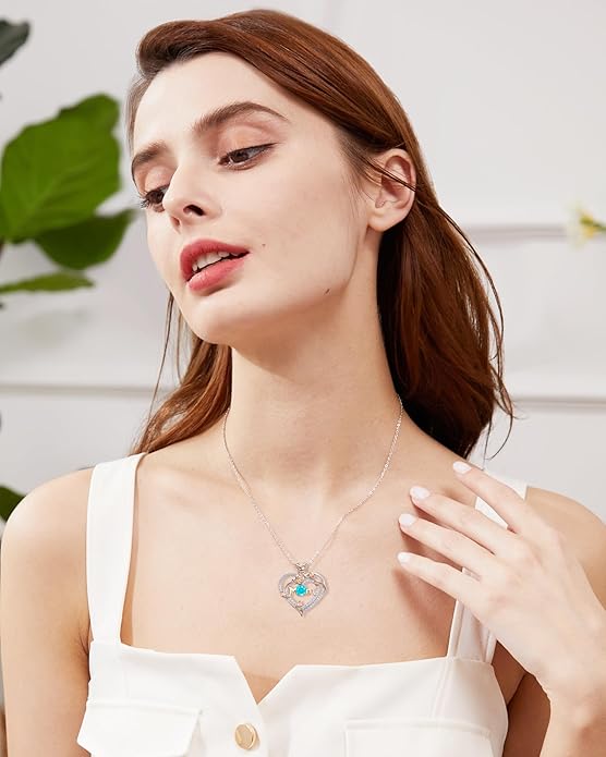 Mothers Day Gifts for Mom - Rose Heart Necklaces for Women, 925 Sterling Silver Birthstone Jewelry to My Wife Necklace, Birthday Gifts for Mother Grandma Girlfriend Her