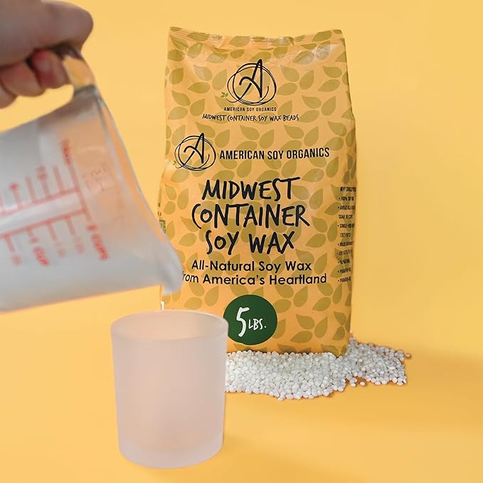 American Soy Organics 100% Midwest Soy Wax Beads for Candle Making - Natural Candle Making Supplies - Paraffin-Free, Beeswax-Free Candle Wax for Container Candles, Tealights and Wax Melts, 5 lbs