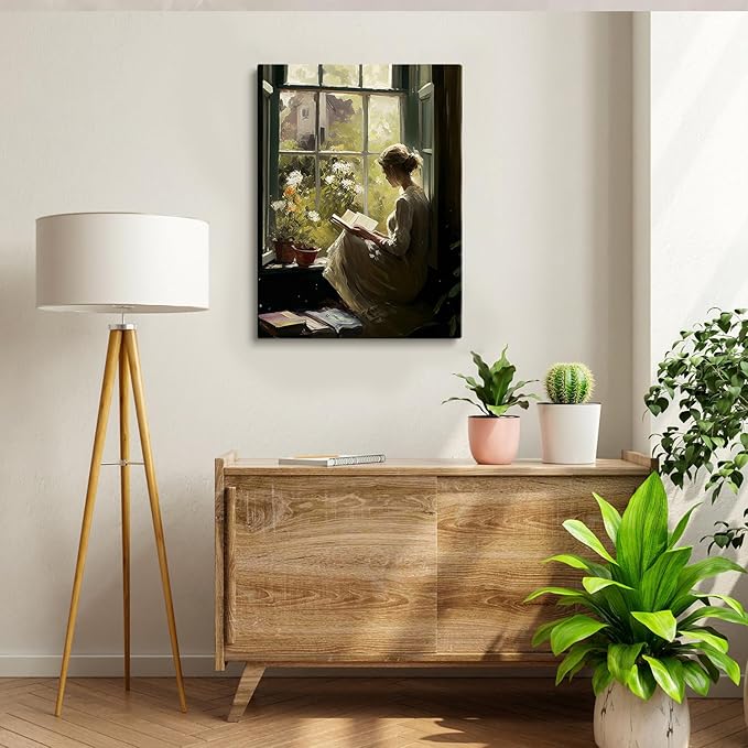 Woman Reading Print Wall Art,Girl Reading Portrait,Antique Woman Reading Art Print,Vintage Style Decor,Neutral Tones,Reading Room, Library, Study Room Decor24x36Unframed