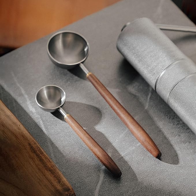 Coffee Spoon - Vintage Walnut Wood Handle, Stainless Steel Coffee Scoop ,Stainless Steel Tea Scoopand Seasoning Spoons (1, Silver, 10g Capacity)