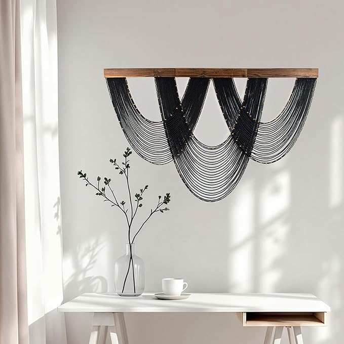 LB Large Macrame Wall Hanging Black, Boho Tapestry Wall Hanging Macrame Wall Art Handmade Yarn Woven Wall Art Modern Home Decor Headboard Wall Decor for Bedroom Living Room Dorm Nursery, 47x30 Inch