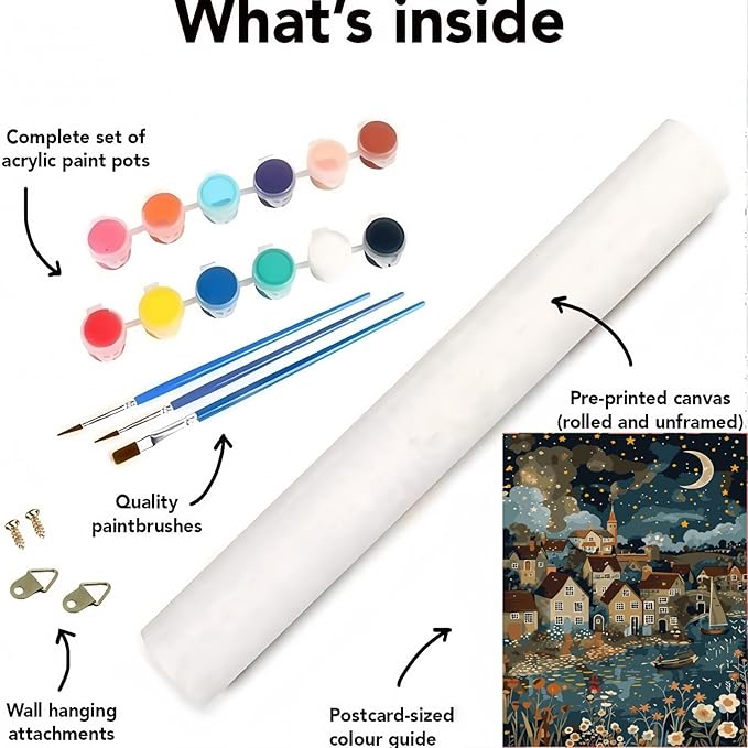 CSZPPQAF House Paint by Numbers for Adults Beginner, Moon Stars Paint by Number Kits on Canvas, DIY Acrylic Oil Painting by Numbers for Home Wall Decor 16X20inch