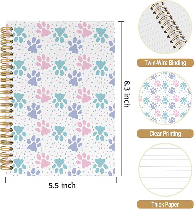 Dog Paw Themed Journal Notebook - Cute Dog Animals Pet Paws Notebooks College Ruled for Work School, Gifts for Dog Lovers Dog Mom, Office Supplies, Hardcover Spiral Notebook 5.5"x8.3"
