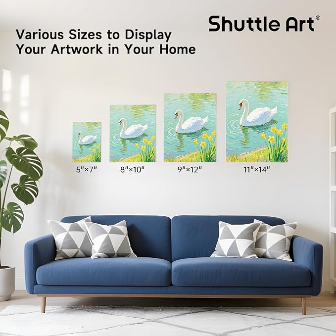 Shuttle Art Painting Canvas Panel, 36 Multi Pack, 5x7, 8x10, 9x12, 11x14 inch (9 PCS of Each), 100% Cotton Art Canvas Board Primed White, Blank Canvas for Kids Adults for Acrylic Oil Painting