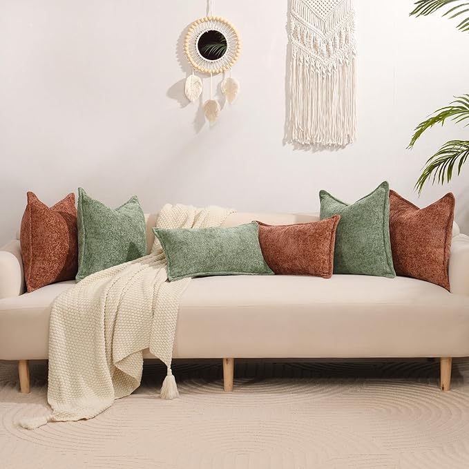 Pack of 2 Burnt Orange Fall Decorative Throw Pillow Covers 20x20 Cozy Soft Chenille Boho Accent Vintage Farmhouse Square Couch Pillow Covers for Home Decor Bed Sofa Living Room