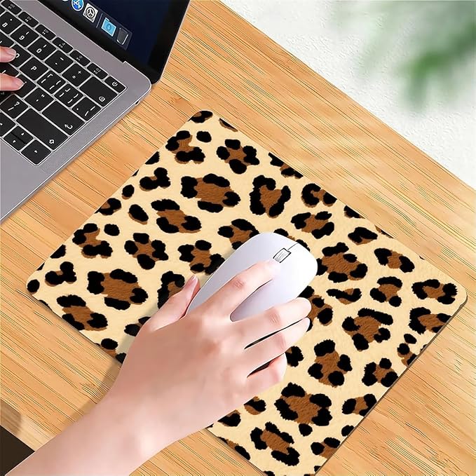 Square Mouse Pad Leopard Pattern, Personalized Premium-Textured Custom Mouse Mat Design, Washable Mousepad Cloth, Non-Slip Rubber Base Computer Mouse Pads for Wireless Mouse