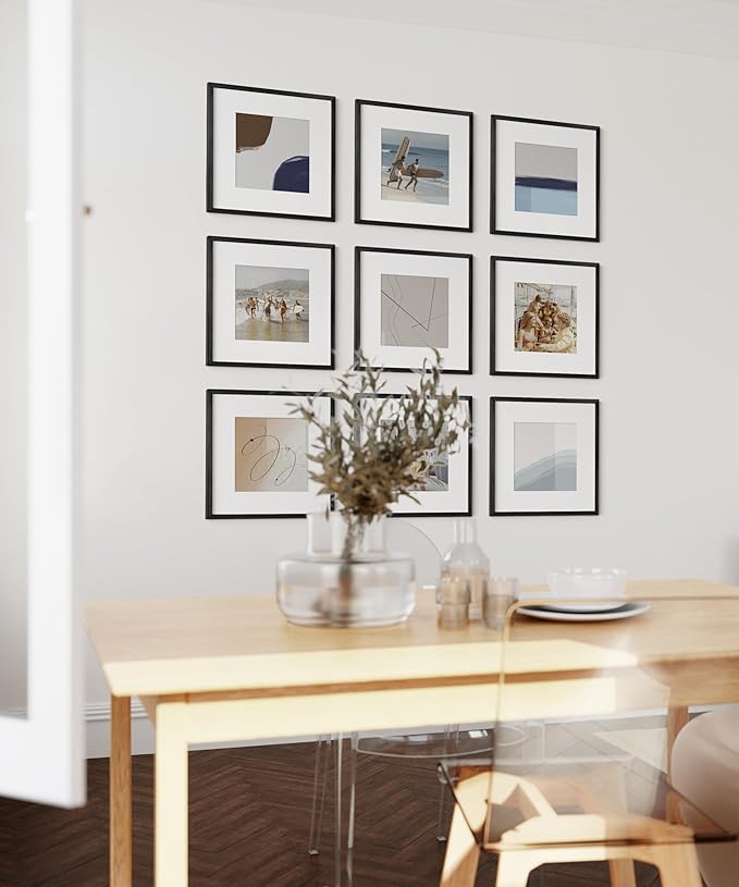 HAUS AND HUES 12x12 Black Metal Picture Frames Matted to 8x8 - Features Premium Aluminum & Hanging Hardware, Shatterproof Plexiglass - Ideal for Home, Room, Office (12x12 in, Black, Set of 25)
