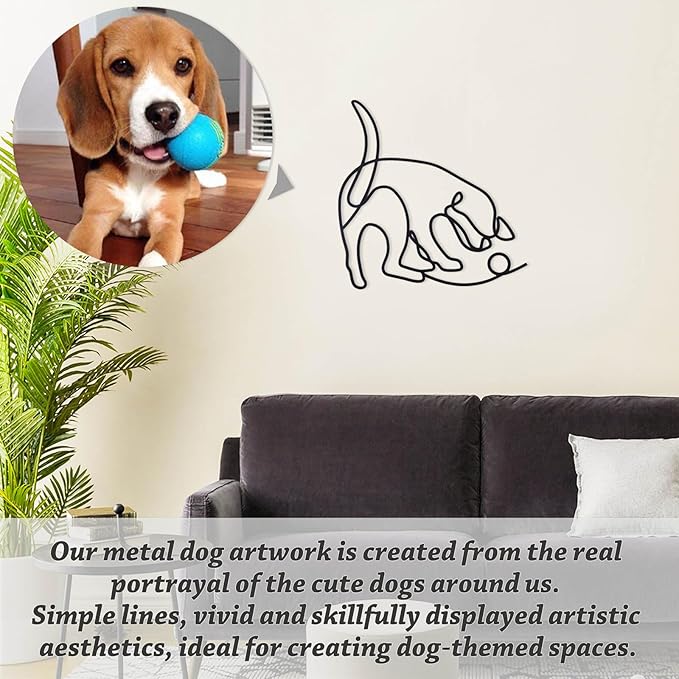 TYLCC Black Metal Dog Wall Decor Minimalist Abstract Dog Wall Art Line Drawing Art for Living Room Bedroom Decorations (Play Ball)