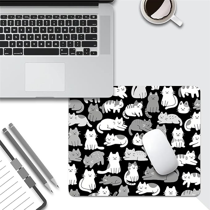 Square Mouse Pad Cute Kitty, Personalized Premium-Textured Custom Mouse Mat Design, Washable Mousepad Cloth, Non-Slip Rubber Base Computer Mouse Pads for Wireless Mouse